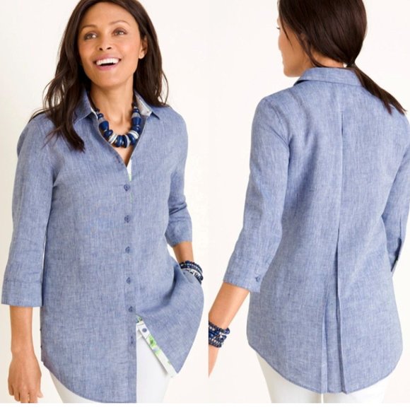 Chico's Women's No Iron 3/4 Sleeve Linen Button Front Vacat Shirt Size 0/US(4/6) - Picture 2 of 15